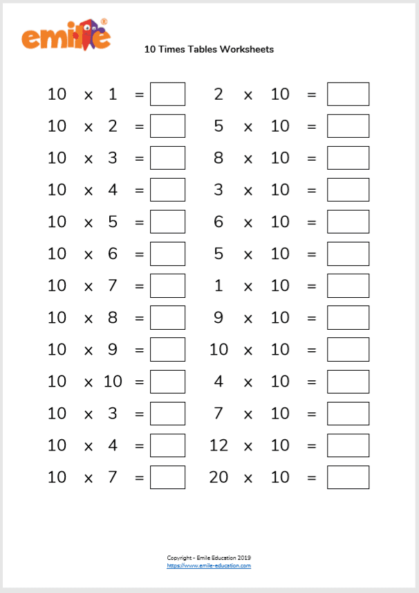 Worksheet On 10 Times Table Printable Multiplication Table 10 Times 