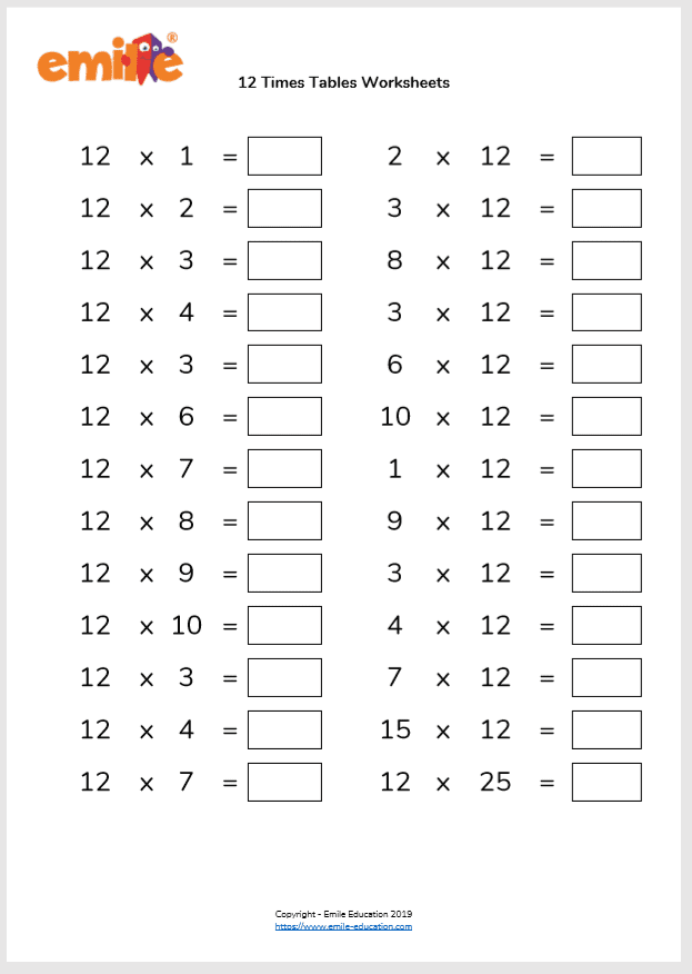 multiplication times table worksheets printable