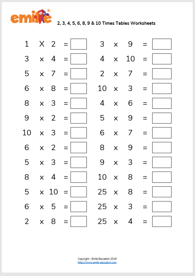 Grade 2 Math Worksheets Multiplication Tables Of 2 5 And 10 K5 Learning Multiplying By Anchor