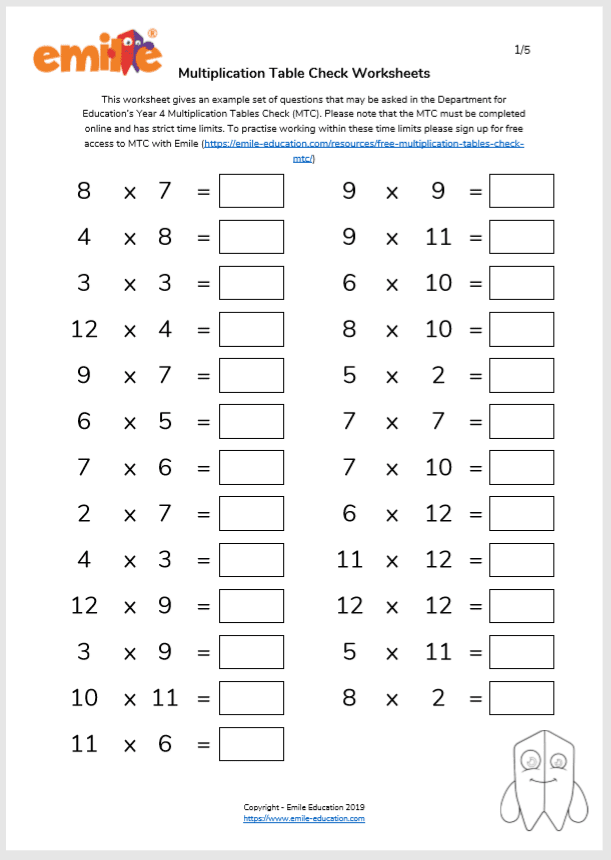 timed multiplication test worksheets