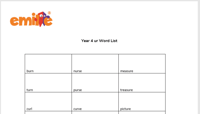 Year 4 ur Words List