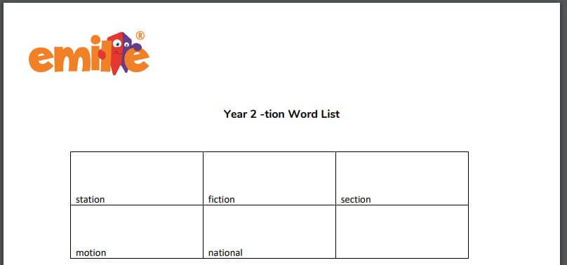 Y2 tion word list