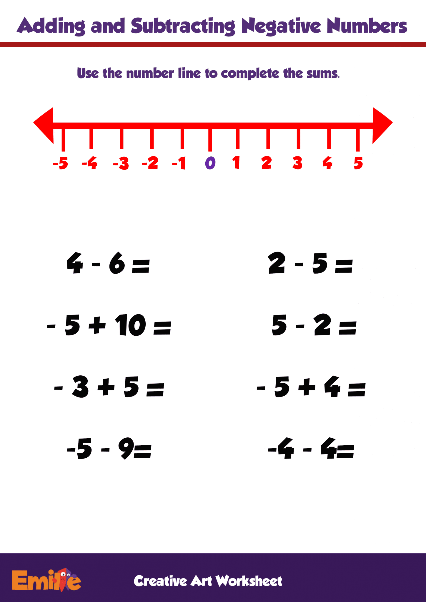 Math Positive And Negative Numbers Worksheet